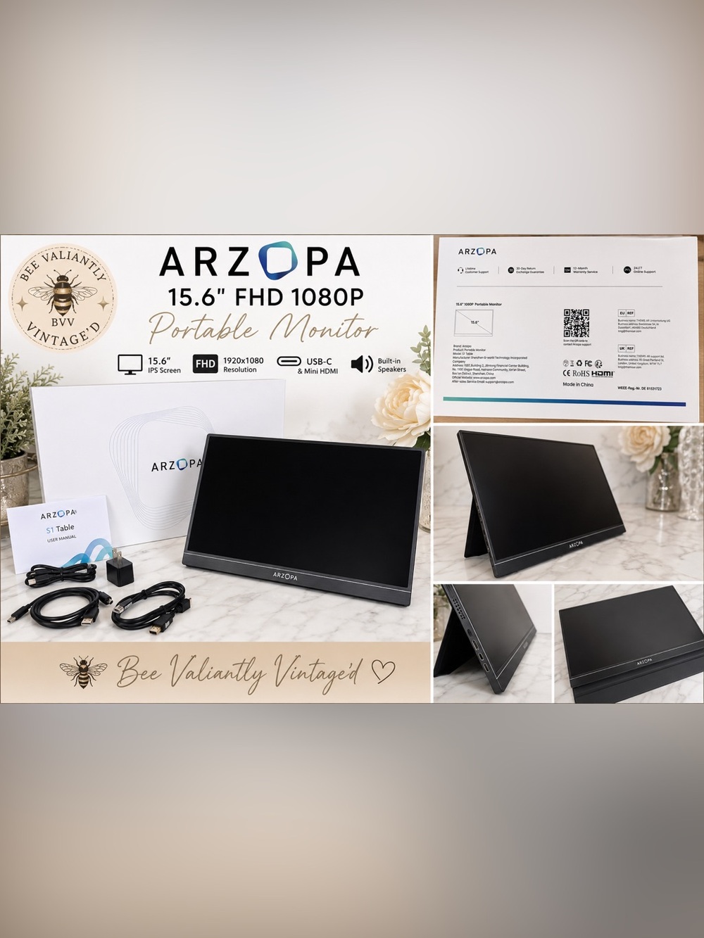 ARZOPA 15.6” FHD 1080P Portable Monitor S1 Table IPS USB-C HDMI Open Box/NWOT